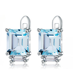 Emerald Cut Natural Blue Topaz Stud Earrings