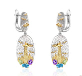 Italian Style Inlaid Colourful Crystal Oval Silver Drop Earrings for Women