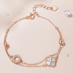 Mother of Pearl Lucky Clover Double-layer Silver Bracelet for Women
