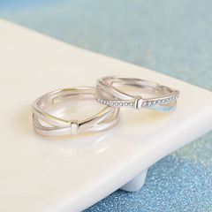 Interweave Circle with Zircon Silver Couple Ring for Women