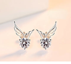 Round Zircon Angle Wings Silver Studs Earrings for Women