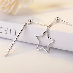 Star and Strip Asymmetrical Silver Drop Earrings for Women