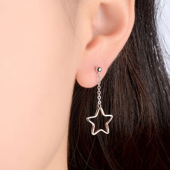 Star and Strip Asymmetrical Silver Drop Earrings for Women