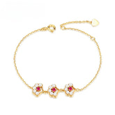 Red Corundum Pearl Ginkgo Leaf Sterling Silver Bracelet