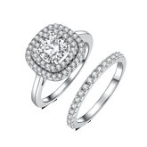 Double Square Soleste Halo Moissanite Ring and Eternity Ring Pack