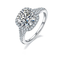 Square Halo 3.0 Carat Round Moissanite Engagement Ring