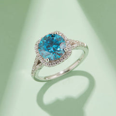 Square Halo 3.0 Carat Round Moissanite Engagement Ring