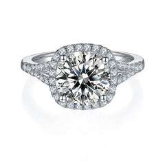 Square Halo 3.0 Carat Round Moissanite Engagement Ring