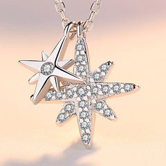 Octagonal Star with Zircon Pendant Silver Necklace for Women