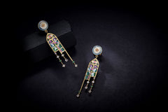 Colourful Enamel Flower Window Drop Earrings