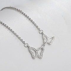 Hollow Two Butterflies with Zircon Silver Necklace for Women