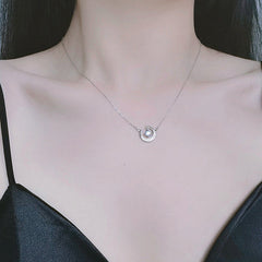 Zircon Moon with Moonlight Stone Silver Necklace for Women