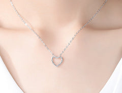 Valentine's Day Gift Heart with Zircon Pendant Silver Necklace for Women