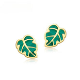 Malachite Turtle Shell Bamboo Leaf Sterling Silver Stud Earrings