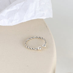 Small Beads Spiral Twists Design Opening Sterling Silver Ring