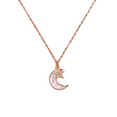 Mother of Pearl Moon with Zircon Star Pendant Silver Necklace for Women