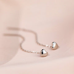 Smooth Heart Ear Line Silver Drop Earrings for Women
