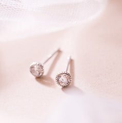 Small Round Zircon Silver Studs Earrings for Women