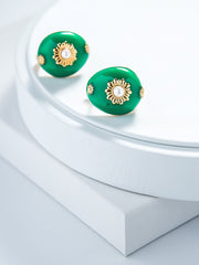 Enamel Pearl Small Oval Stud Earrings