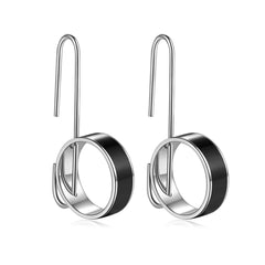 Metal Circle Black Enamel Hook Earrings