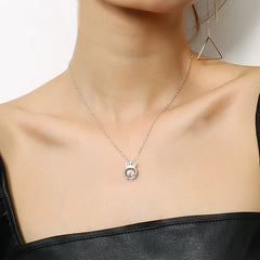 Crown with Round Zircon Circle Pendant Silver Necklace for Women
