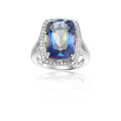 European and American Fashion Temperament Inlaid Colorful Crystal Vintage Soleste Halo Sterling Silver Ring for Women