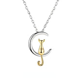 Moon Cat Pendant Silver Necklace for Women