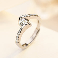 Round Zircon Square Silver Ring