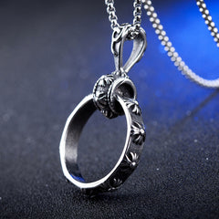 Cross Flower Circle Ring Large Titanium Steel Necklace for Men