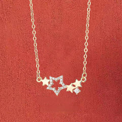 String of Five-pointed Stars with Zircon Silver Necklace for Women