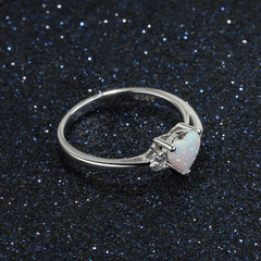 Heart Shape Opal with Two Small Zircon Sterling Silver Ring