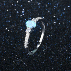 Cathedral Oval Blue Opal with Small Zircon Sterling Silver Ring