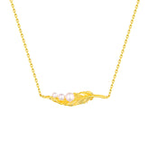 Feather Pendant Pearl Sterling Silver Necklace