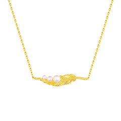 Feather Pendant Pearl Sterling Silver Necklace