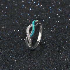 Wave Split Shank Blue Opal Zircon Sterling Silver Ring