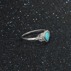 Royal Style Pear Shape Blue Opal Sterling Silver Ring