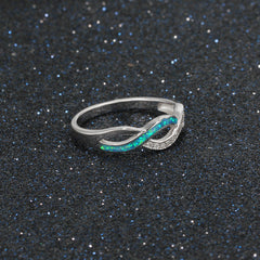 Wave Split Shank Blue Opal Zircon Sterling Silver Ring