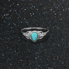 Royal Style Pear Shape Blue Opal Sterling Silver Ring