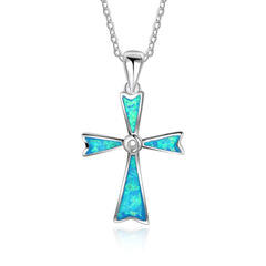 Blue Opal Byzantine Cross Sterling Silver Necklace