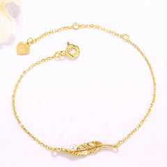 Feather Pendant Pearl Sterling Silver Bracelet