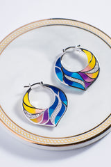 Colourful Enamel Leaf Veins Hoop Earrings