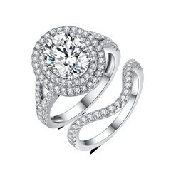 Double Soleste Halo Oval Moissanite and Eternity Ring Pack