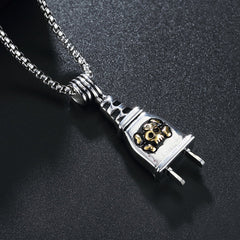 Halloween Skull Power Plug Titanium Steel Necklace for Men