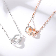 Double Circle Buckle with Zircon Pendant Silver Necklace for Women