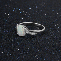Oval Opal Interwoven Split Shank Zircon Sterling Silver Ring