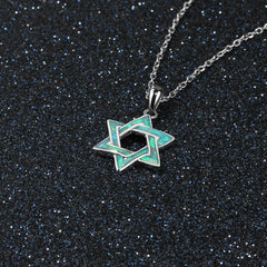 Blue Opal Hexagonal Star Sterling Silver Necklace