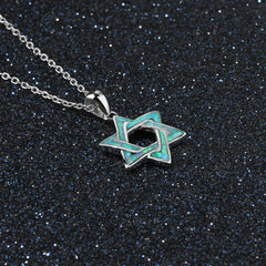 Blue Opal Hexagonal Star Sterling Silver Necklace
