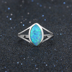 Marquise Shape Blue Opal Split Shank Sterling Silver Ring