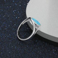 Marquise Shape Blue Opal Split Shank Sterling Silver Ring