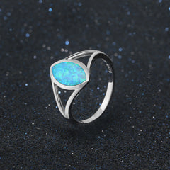 Marquise Shape Blue Opal Split Shank Sterling Silver Ring